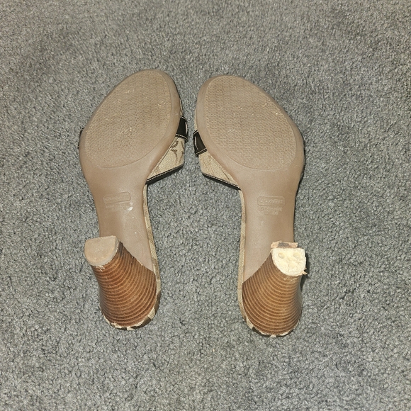 Coach Tan Signature Canvas Slide Sandals with Black Leather Trim - Picture 5 of 6